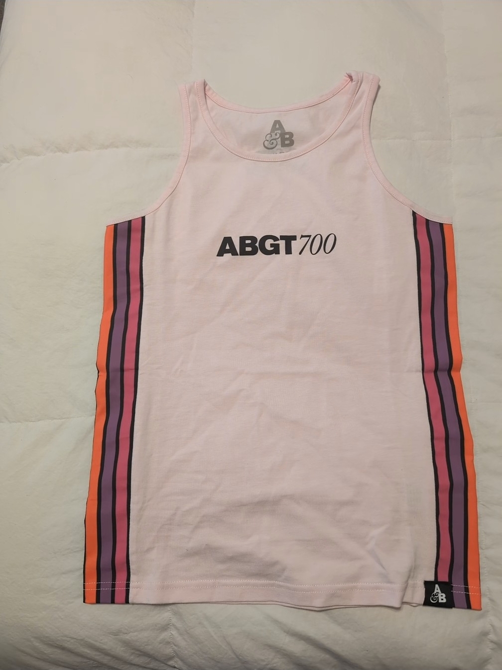 ABGT700 Pink Racerback Tank with Rainbow Side Stripe
